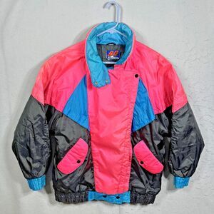 BC Pink Blue and Black Color Block  Vintage Ski Puffer Jacket Size Medium